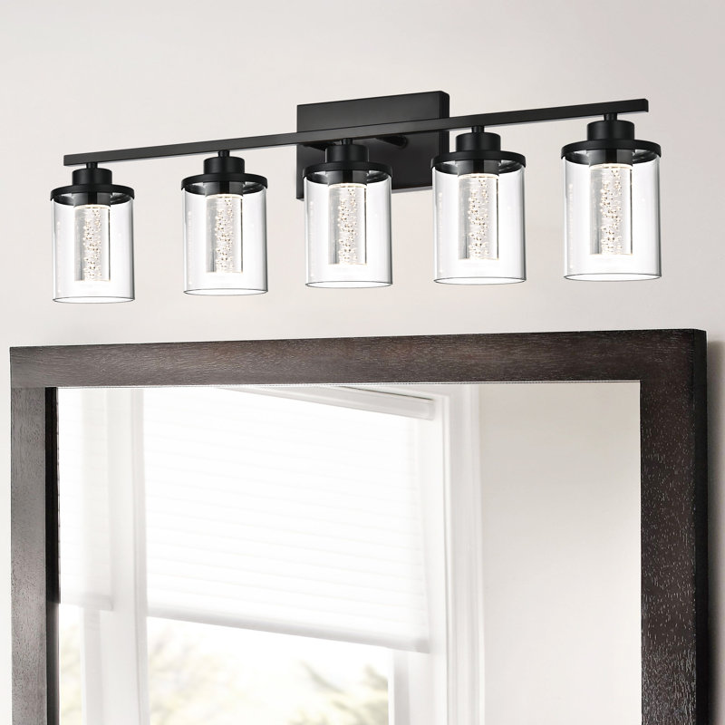 5-Light Bathroom Light Fixture, Dimmable 5CCT Bathroom Vanity Lights, 3000K/3500K/4500K/5000K/6000K Modern Crystal Bubble LED Wall Sconce Over Mirror With Clear Glass