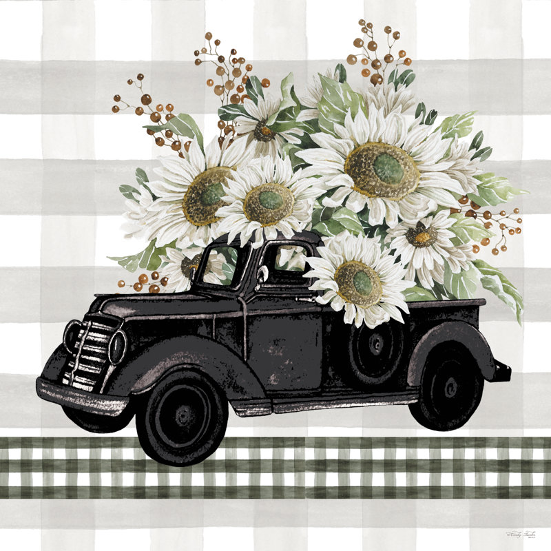 Tournesol camion sur toile par Cindy Jacobs, H 36 po x l 36 po