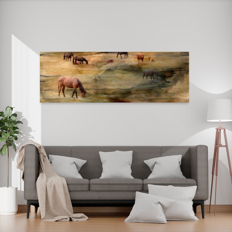 Art sauvage, chevaux, H 20 po x l 60 po