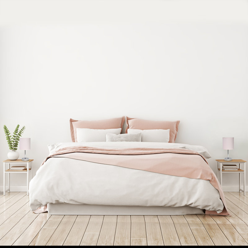 Amandev Simple Designs Mini Basic Table Lamp with Drum Fabric Shade, Blush Pink