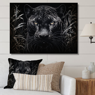 Black White Panther Nocturnal Majesty Scratchboard On Canvas Print
