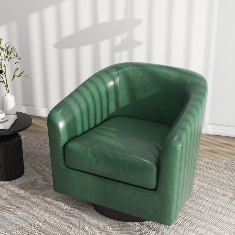 Bennett 73.1 Cm Wide Swivel Barrel Chair, Green Heathe Faux Leather