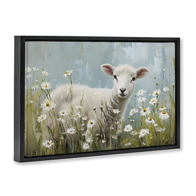 Lamb Among Daisies Canvas by Petal Prints Design