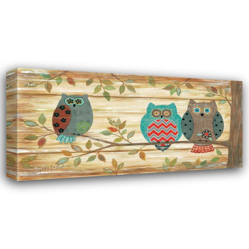 «August Wise» Lapoint, galerie d'art Annie sur toile tendue, Three Wise Owls, H 11 po x l 18 po