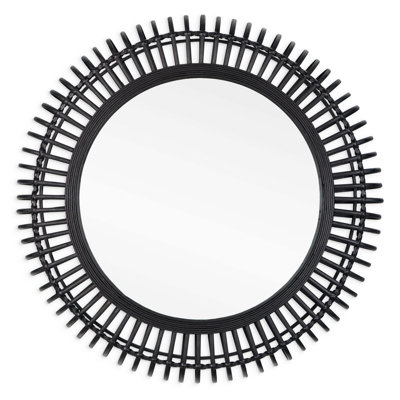 31" Black Bamboo Pierced Round Accent Mirror