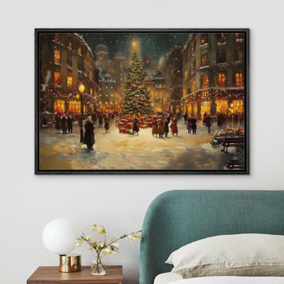Christmas Holiday Celebration Winter City Scene Landscape Vintage Artwork, Cottagecore Holiday Wall Decor, Christmas Gift Pictures, Giclee Canvas Digital Print Wall Art