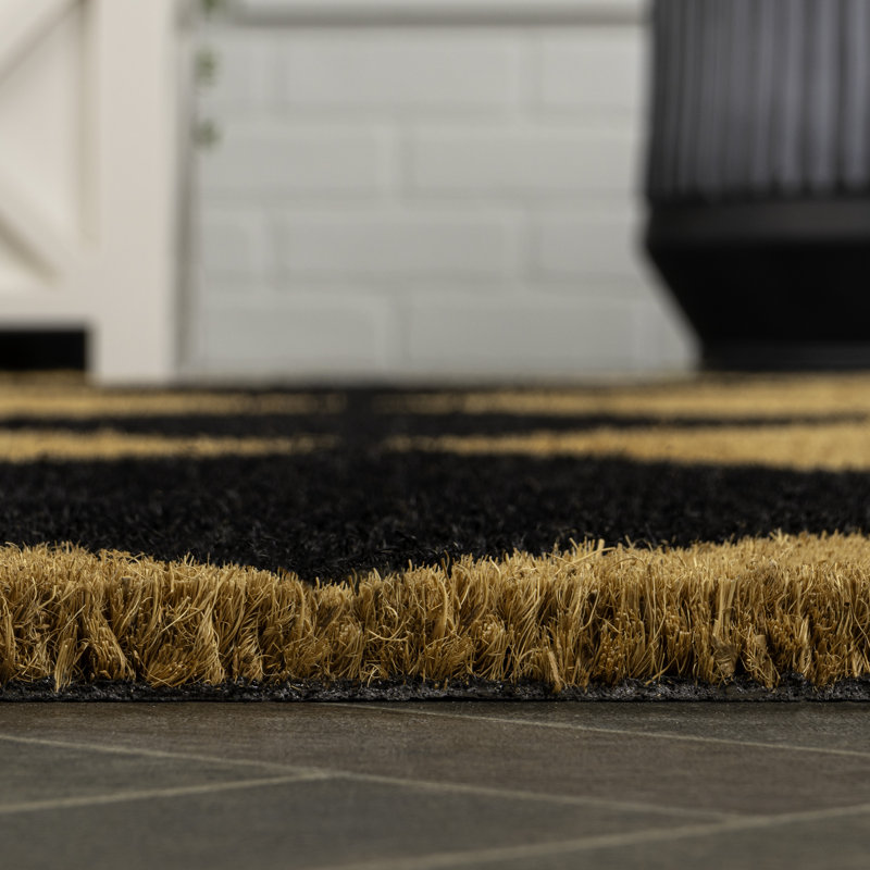 Paige Modern Classic Diamond-Patterned Coir Natural/Black Indoor/Outdoor Doormat, 36" W x 48" L