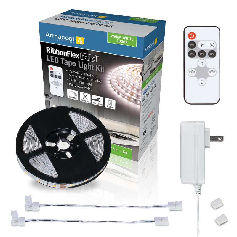 Armacost 16 ft. Warm White LED Strip Tape Light Kit with Remote