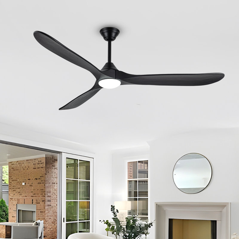 Black Smart Ceiling Fan With Led Light, 60" Wide