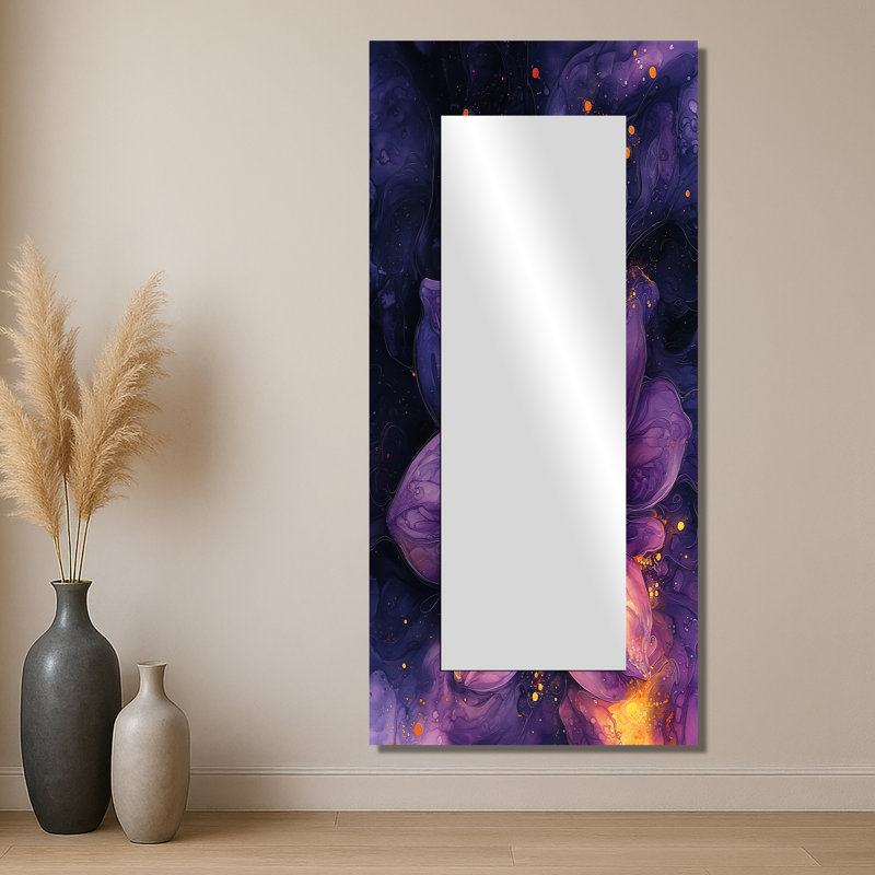 Dahlia vif lavande Dreamscape II - miroir floral pour décoration murale - imprimé sur métal, 28 po x 60 po