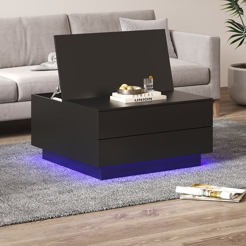 78x78x40 cm Lift up Square Coffee Table with Hidden Storage, Black