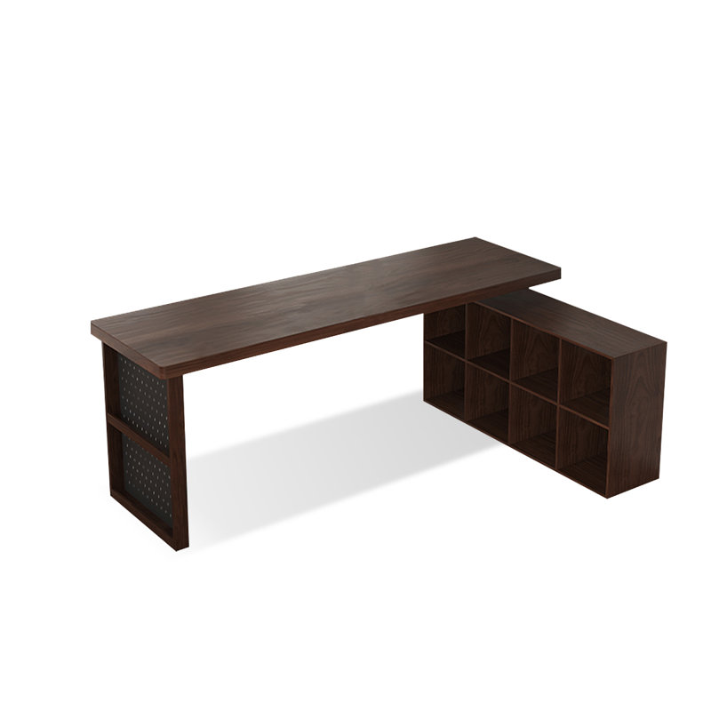 Noyer foncé + bureau en bois massif en forme de L noir + fer, H 29,53 po x l 94,49 po x P 47,24 po, Retour à droite