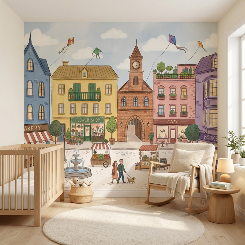 Papier peint carré Town Town, Texturé non collé, 100 po x 96 po