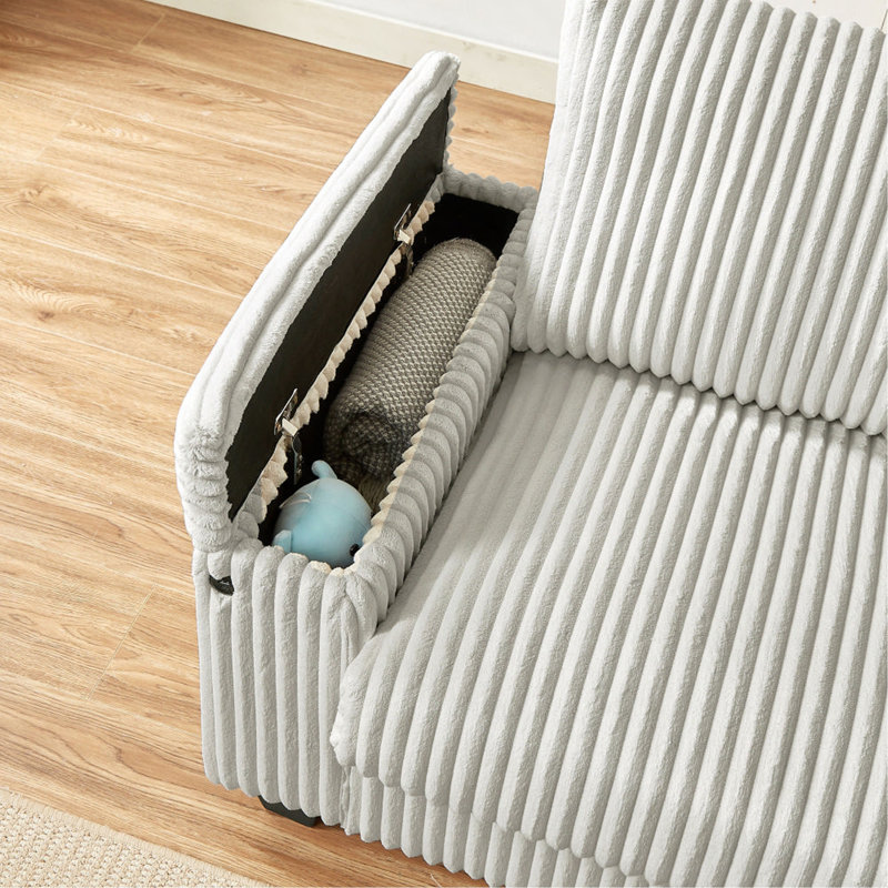 Port USB 71 po avec accoudoirs carrés en velours côtelé, Blanc