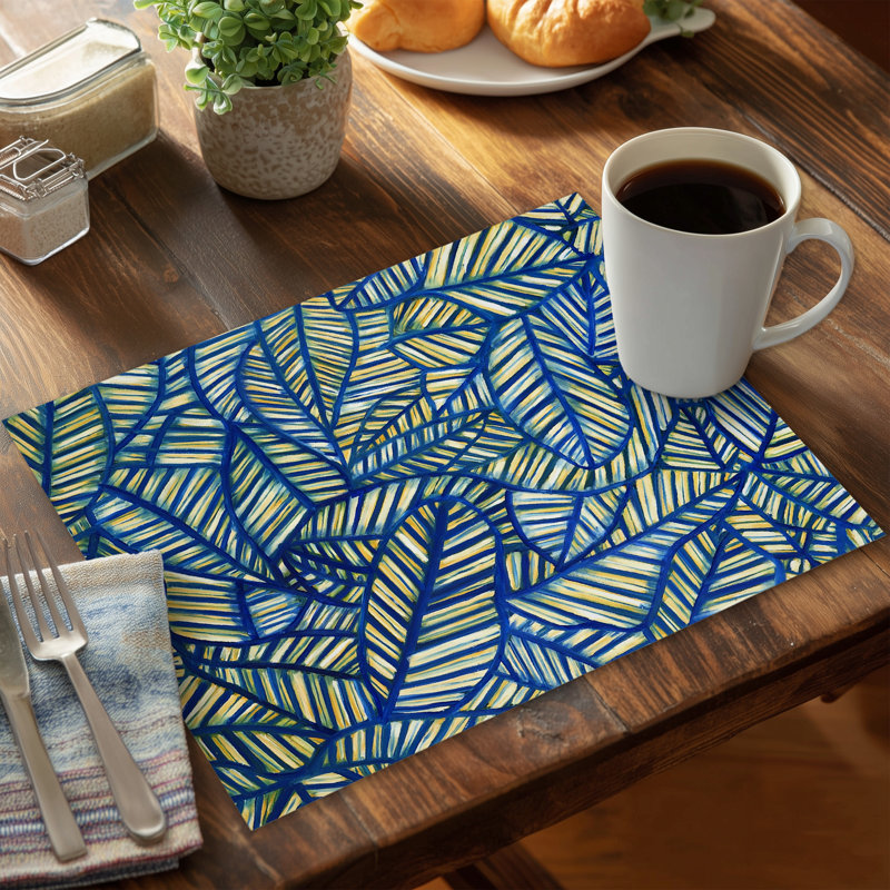 Napperon en polyester bleu à motif floral | Feuille de décoration intérieure