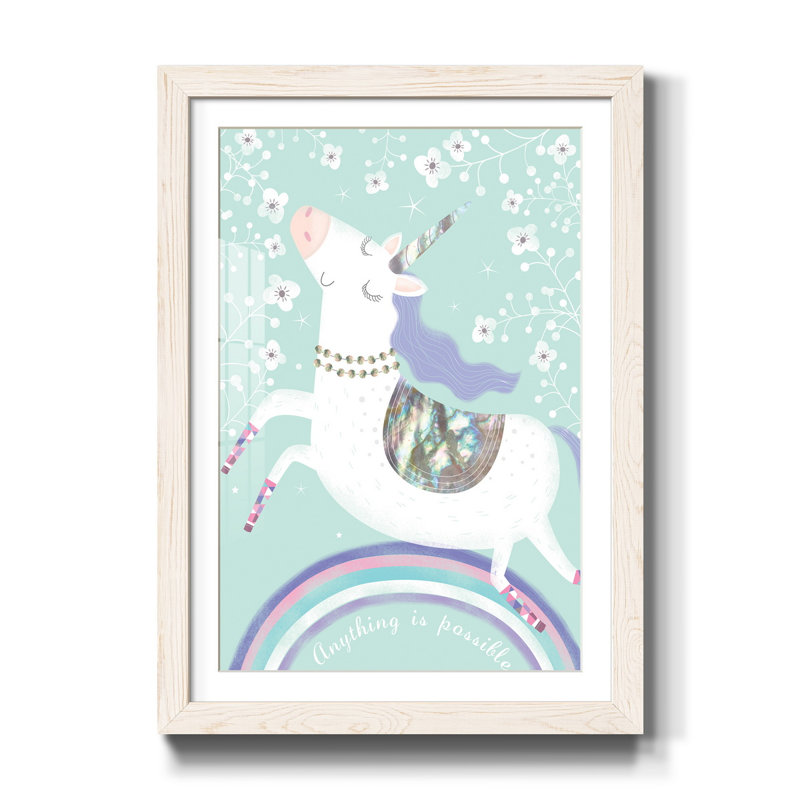 " Rainbow Unicorn ", 44" H x 31" W x 1" D, White Framed
