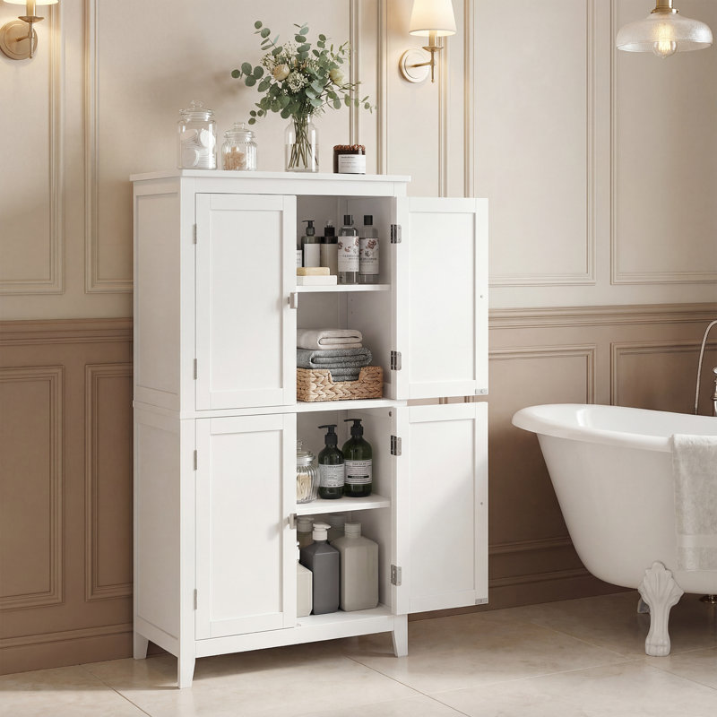 Arhavi 43.5" H 4-Door Floor Storage Cabinet with Adjustable Shelves, White/Silver