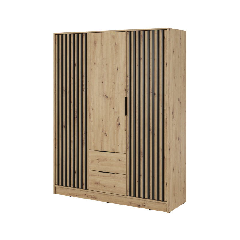 Andzela 3 Door Solid + Manufactured Wood Wardrobe, Oak Artisan/Black