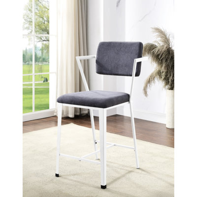 Chaises à hauteur de comptoir de 2 - rembourrées gris et blanc, fabrication en fer, siège confortable, dossier pour une utilisation quotidienne dans la salle à manger 2 et structure en métal robuste, salon ergonomique