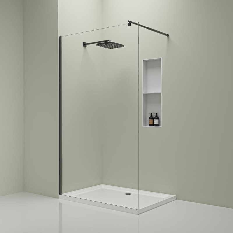 Valeria 8mm Glass Walk In Shower Screen With Black Frame - Various Sizes, 700
