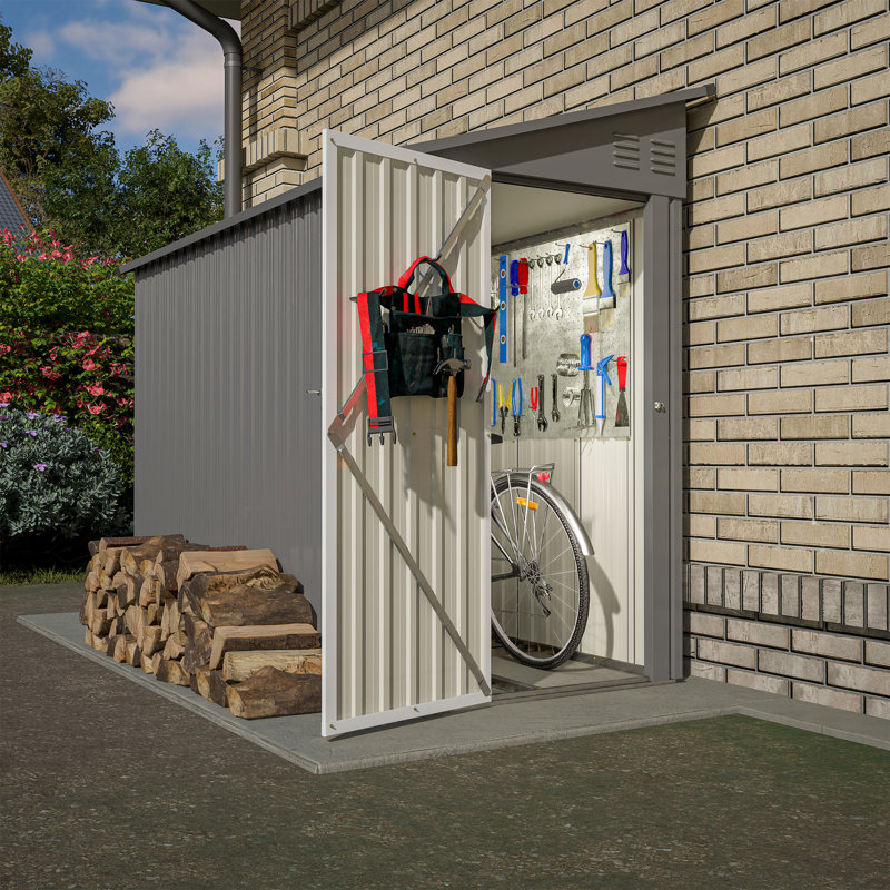Remise de rangement moderne en métal résistante aux intempéries 4 pi x 8 pi Asa avec structure de plancher, porte simple (montage à gauche / à droite) pour la cour arrière