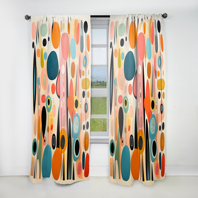 Rideau obscurcissant rose Mid Century Playful Patterns II - abstrait Mid-Century, L 52 po x L 108 po