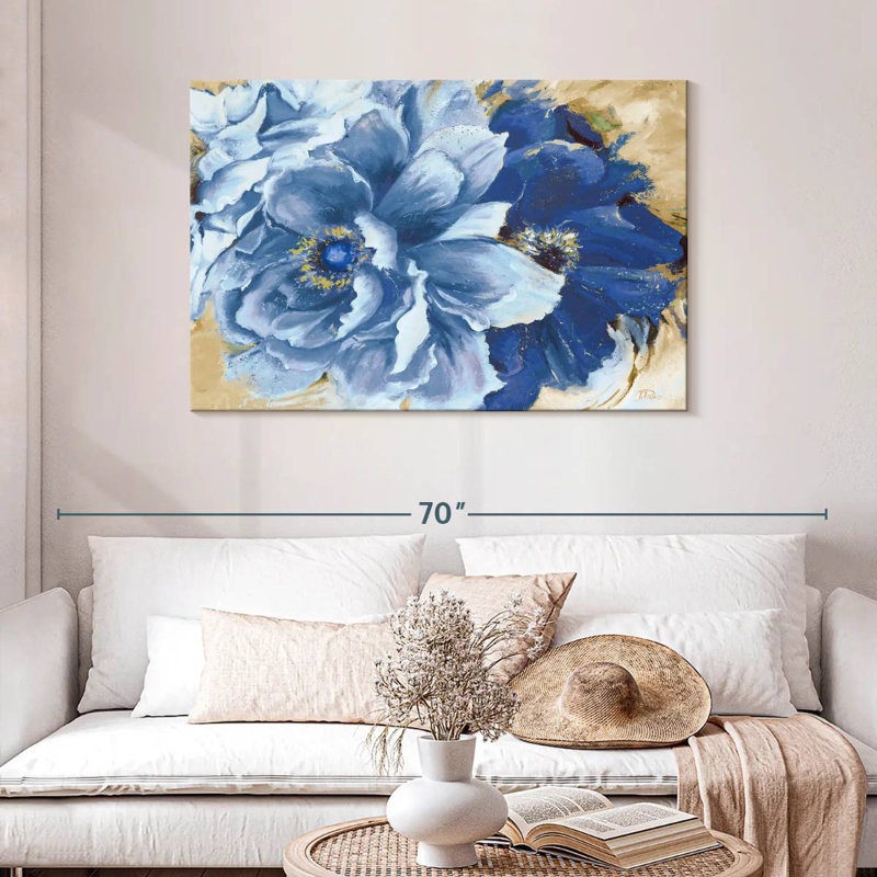 Harnek, belles pivoines en indigo, H 30 po x l 45 po
