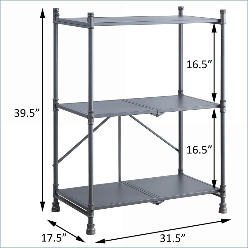 Console Table, 3-Tier Industrial Rustic Metal Foldable, Sandy Black &amp; Dark Bronze | Metal | Industrial,Rustic, Black/Gray