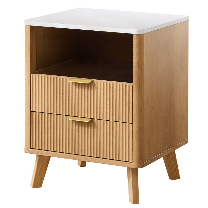 Fluted Nightstand With Charging Station And LED Lighting