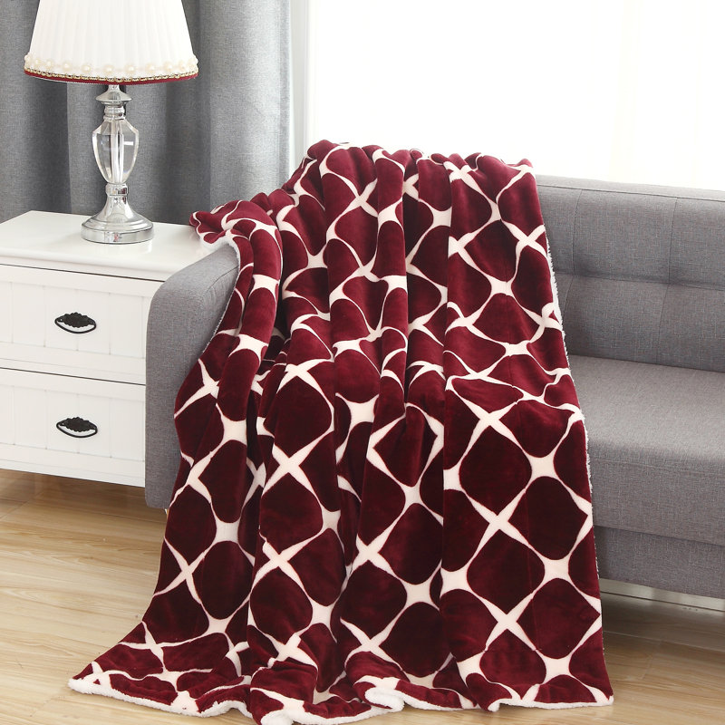 Throw Blanket, Burgundy/White