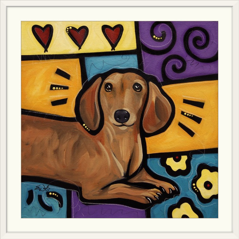 «Dunadry Dachshund Pop Art» par Eric Waugh - impression d'art graphique, Cadre blanc, H 32 po x l 32 po x P 1 po