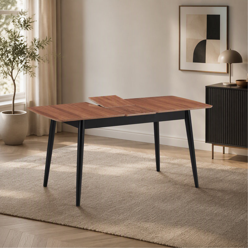Table de salle à manger à finition naturelle et noire (rallonge Bufferfly)