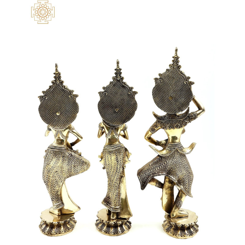 Ensemble de 3 statues de musiciennes thaïlandaises