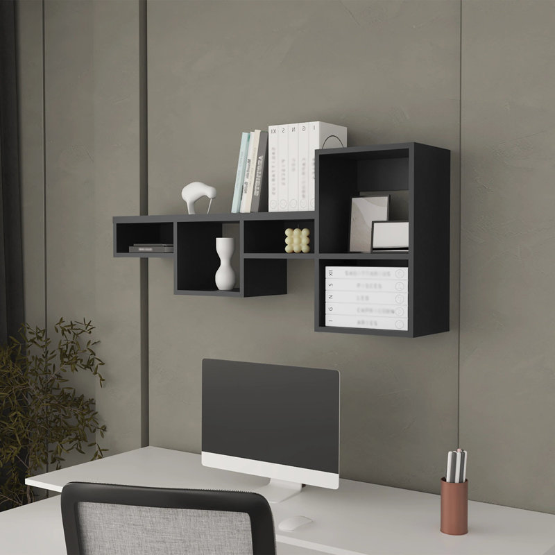 Étagère murale noire avec 5 tablettes, Noir