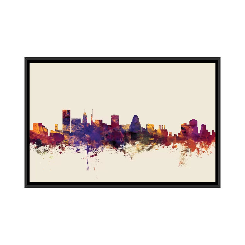 Reproduction d'art sur toile tendue Skyline Series: Baltimore, Maryland, USA sur beige, H 18 po x l 26 po x P 1,5 po