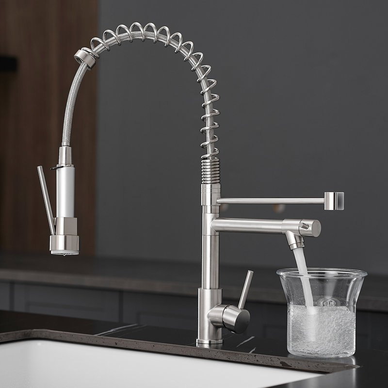 Brushed Nickel Kitchen Tap, 360-Degree Rotatable Spout, Pull Down , User- Stainless Steel Sink Faucet, Plating, Hassle- Maintenance