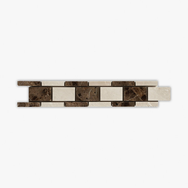 Turkish Marfil, Maroon Emperador Polished Blend Marble 2x12 Decorative Border