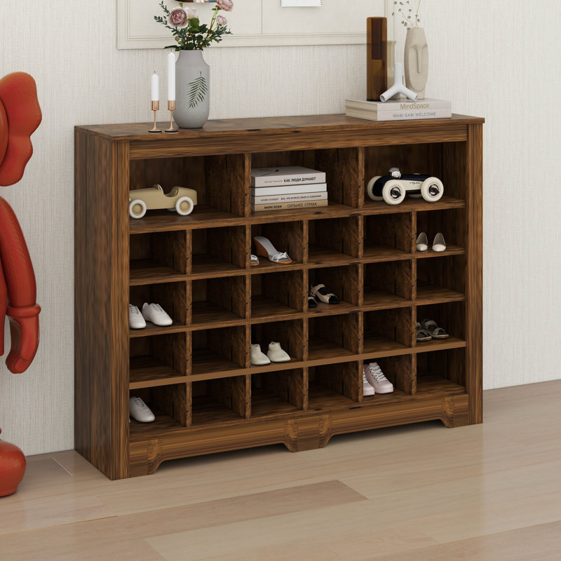 24 Shoe Console,Modern Shoe Cabinet Storage With Curved Base,Versatile Sideboard, Rustic Brown
