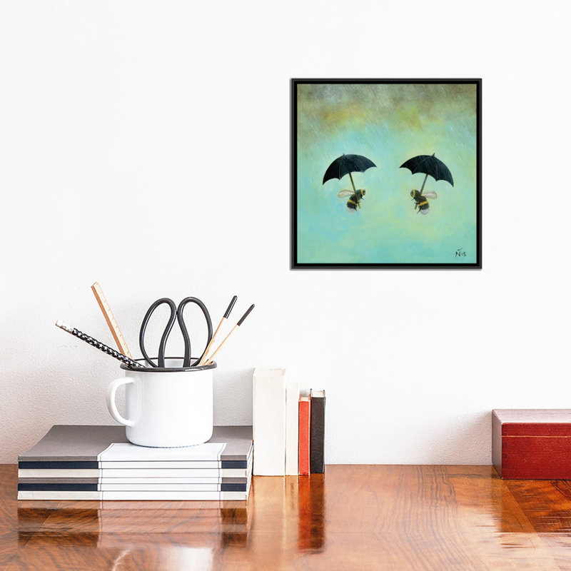 «Rainy Day Conversation» par Neil Thompson - impression d'art graphique, H 12 po x l 12 po x P 1,5 po, Toile avec cadre noir