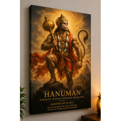 Large Hanuman Strength Devotion Wall Art Canvas Print 24x36 Inch Sacred Warrior Decor Fantasy Temple Living Room Bedroom Spiritual Home Decor - Ready to hang