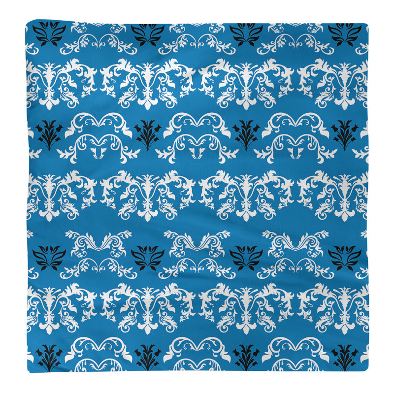 Damask Square Napkin, White/Honolulu Blue/Black, Polyester, 22" W x 22" L