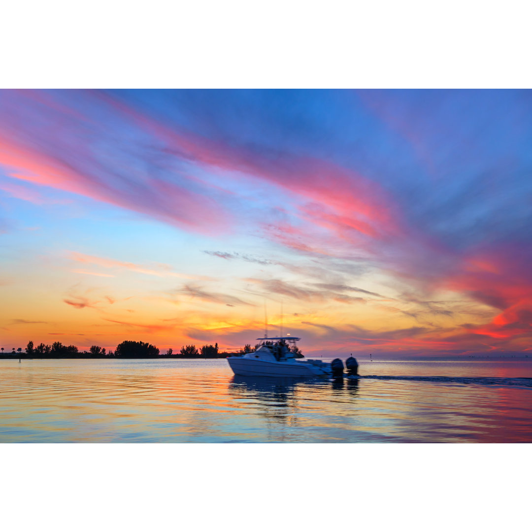 Motorboot bei Sonnenuntergang in Florida - Leinwandbild