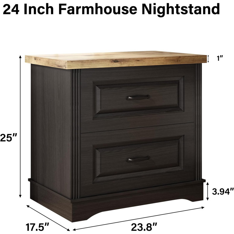 Table de chevet Farmhouse, grande table de bout avec 2 tiroirs, commode de table d'appoint, table de chevet pour chambre à coucher, salon