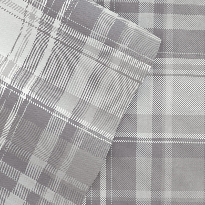 Ensemble de draps 100% coton, Plaid gris clair, Ensemble de draps pour taille de lit très grand c