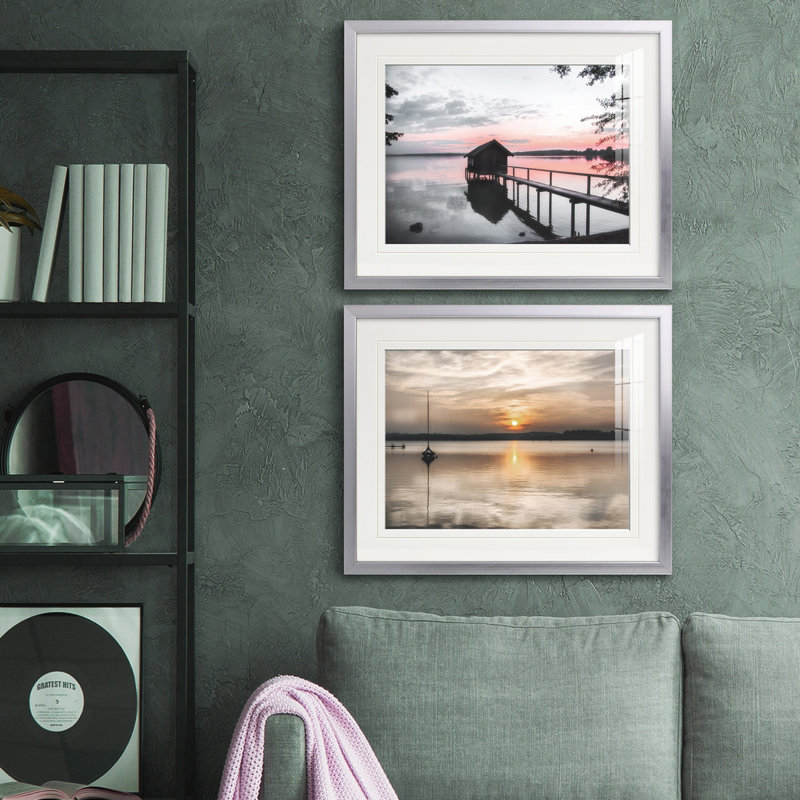 Reproduction de photo sur toile, Papier avec cadre argenté, Blanc mat