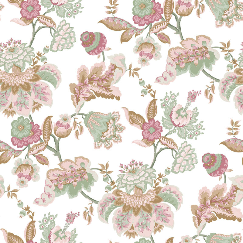 Blooming Garden Collection Jacobean Garden Wallpaper Roll, Pink