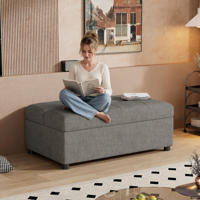 Lit d'appoint convertible ottoman pliant avec matelas, Gris chenille