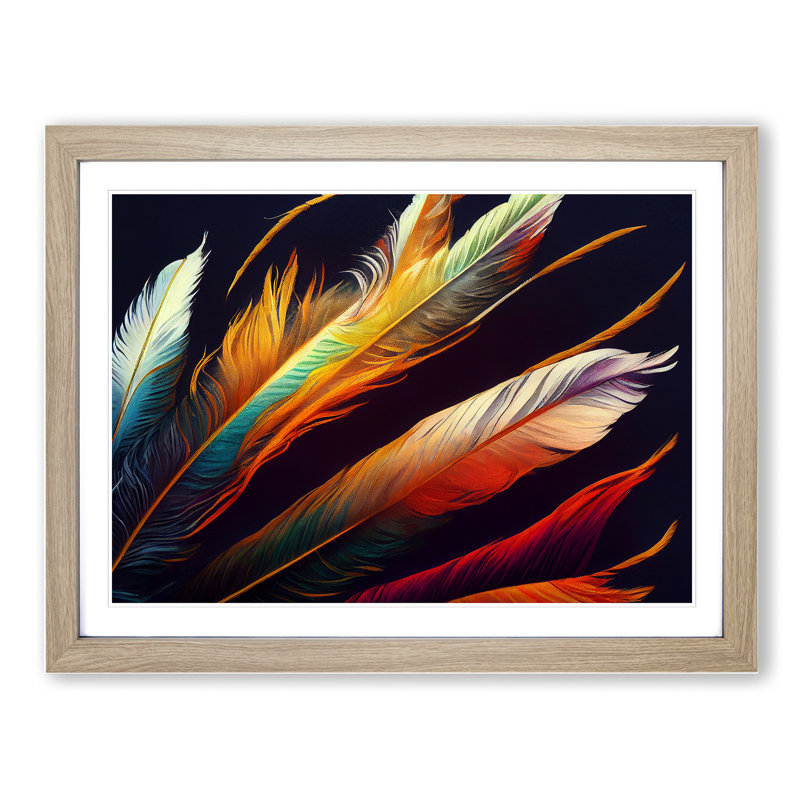 XH1022-374X Adorable Bird Feathers - Single Picture Frame Print, 34cm H x 46cm W x 2cm D, Oak