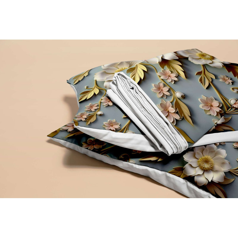 Elegant Single Quilt Cover Set, 100% Cotton Blend (70% Polyester / 30% Cotton), 53.1 x 78.7 inches | Includes 31.5 x 31.5 inch Pillowcase | Machine Washable, 120 Thread Count, Button Closure for Duvet, Stylish and Comfortable