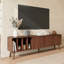 Meuble télé 68 po Mid-Century, console multimédia pour téléviseur de 75 po ou moins, panneau de fibres à densité moyenne de haute qualité avec 5 pieds en bois massif pour le salon et la chambre à coucher
